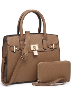 2in1 Fashion Padlock Satchel Handbag BC3621A STONE
